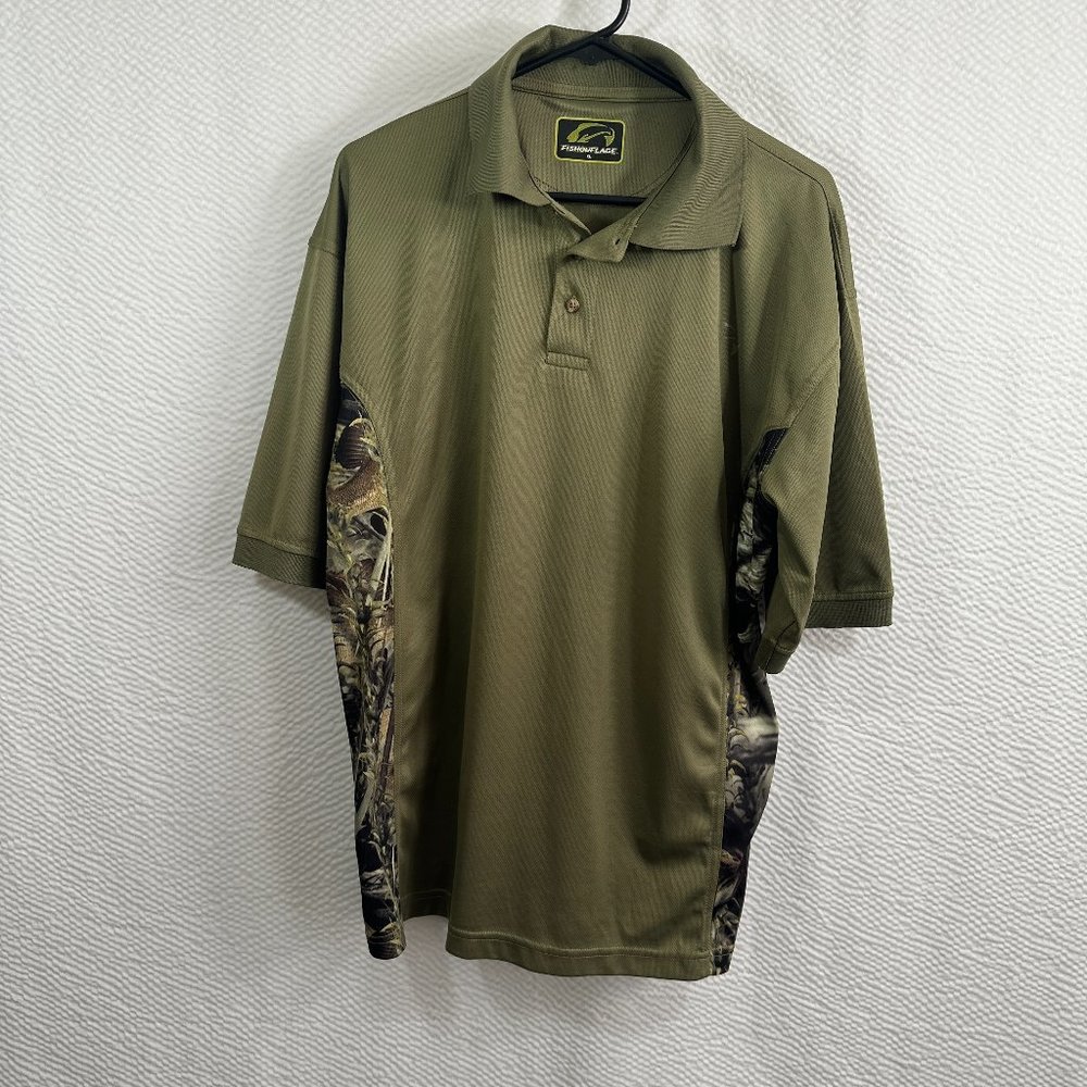 Fishouflage Men Size XL Redfish Allover Print Camo Polo Shirt